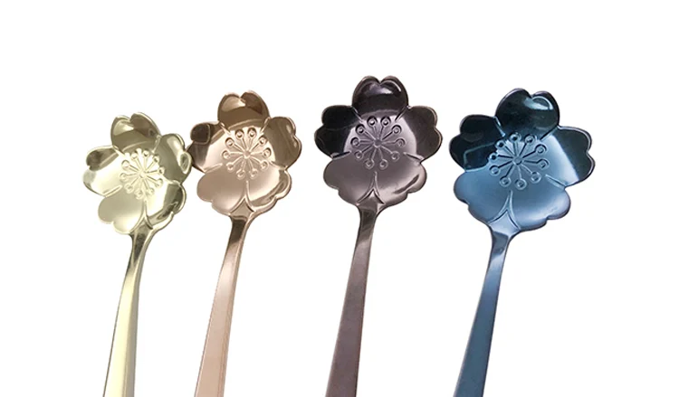 Colorful 4pcs dessert spoon ice cream flower gold spoon with ceramic handle tiny spoon