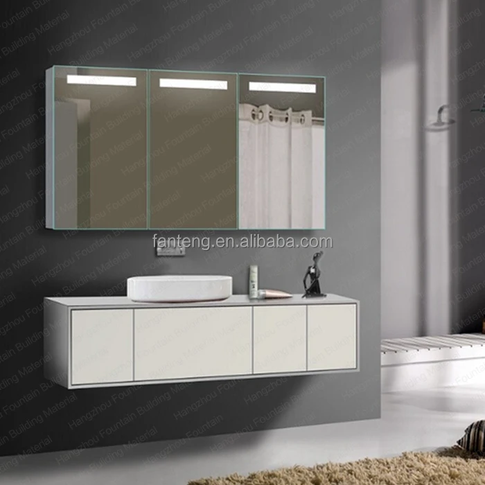 Modern Style MDF PVC Wood Bathroom Furniture Vanity Wall Mounted Hotel Project Design With UL IP44 Led Mirror Bathroom Cabinet