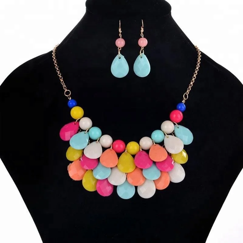 
Beach Style European and American Drop Necklace Set Colorful Multilayer Necklace 