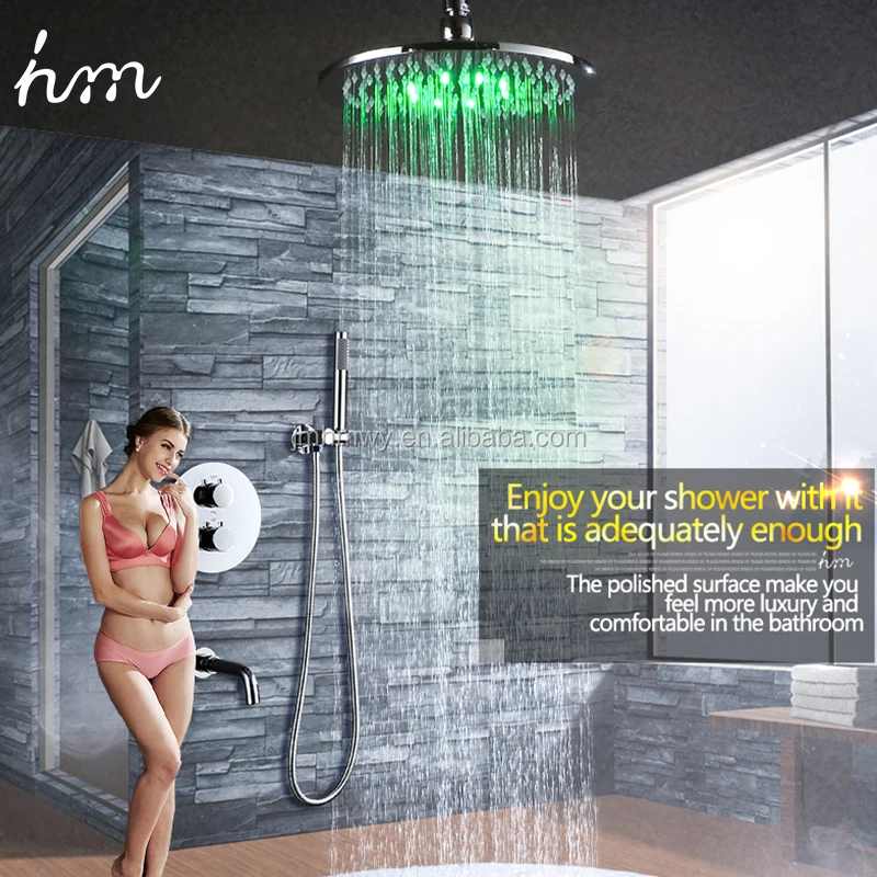 Conceal LED Shower Set With 10 inches Brass Shower Head + Hand Sprayer + Thermostatic Mixer Tap