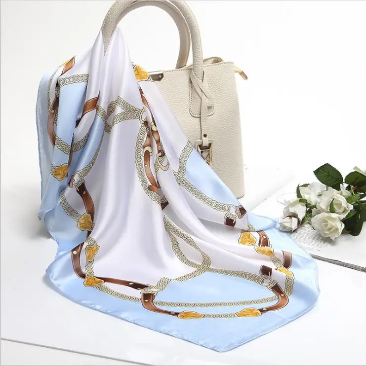 Атласные хиджабы с принтом на заказ, шарф, накидка для волос, Стюардесса Авиакомпании/Шелковый Атласный головной платок, квадратный женский шарф из полиэстера