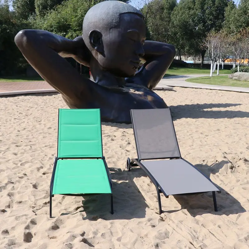 Outdoor Patio Furniture Sun Pool Loungers Aluminium With Wheels Green