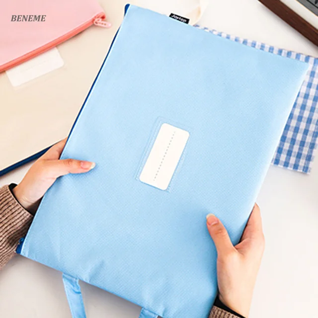 Oxford Cotton Fabric Canvas School Folder Zipper File Bag for Students