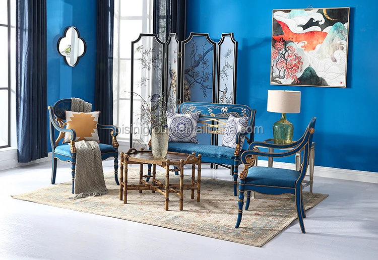 New Released Classic French Provincial Style Wood Carving Sofa with Chinoiserie Painting, Antique Designed Settee BF12-09254f