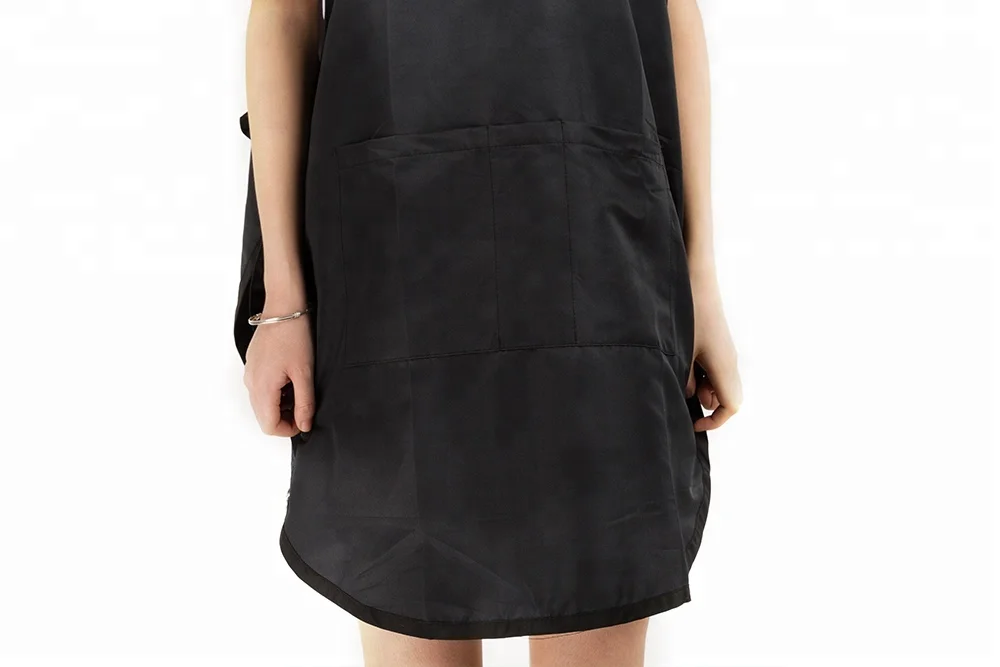 Oval Edge Black Hairdresser Smock Salon Hairdressing Barber Fabric Vest Apron With Sided Tie Closure