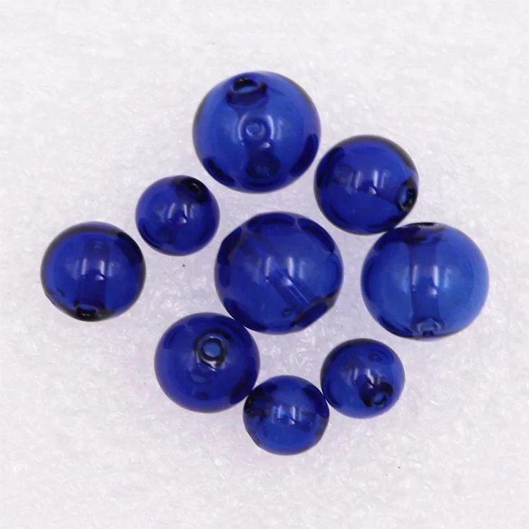 8mm Round Blue Glass Beads 10mm Pinhole Cobalt Crystal Beads 12mm Hollow Aroma Diffuse Ball 14mm Sapphire Loose Beads