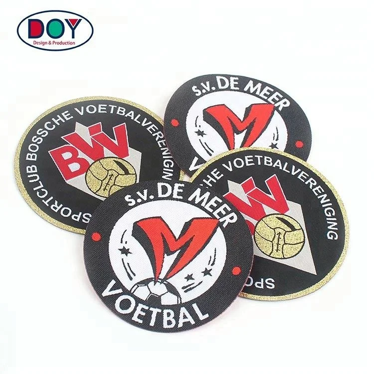 Iron on Soccer Team Club Parches Wholesale Custom DIY Logo Metallic Thread Woven Patches for Clothes