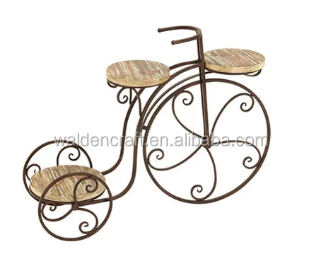 Metal and wood bicycle plant stand