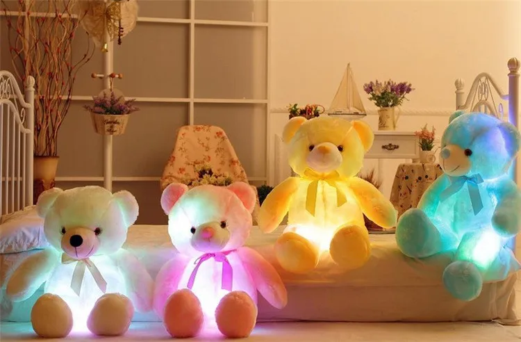 custom manufacture LED flash light bear cotton kawaii soft musical baby stuffed plush toy with sound