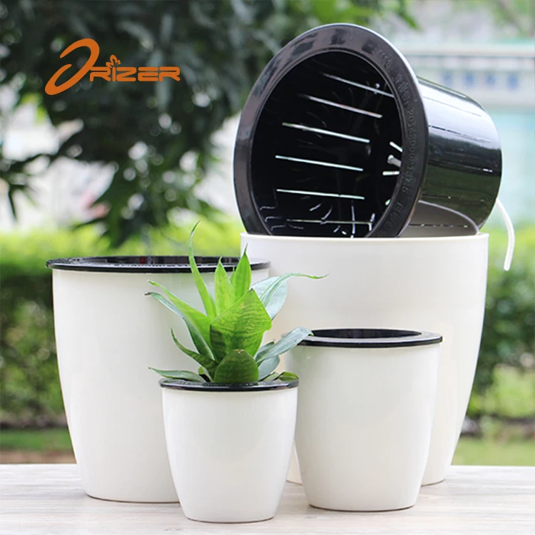 Plastic flower pots wholesale modern style train plastic self watering outdoor green plants with cheap price