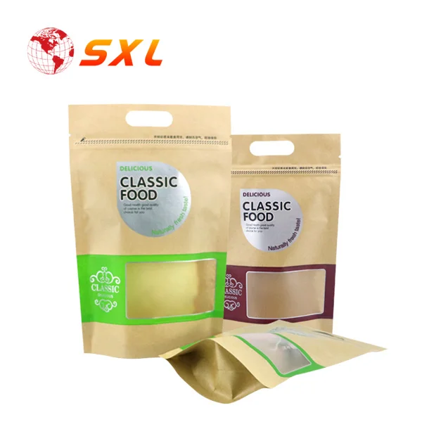 Food Packaging Kraft Paper Bags Ziplock with Window
