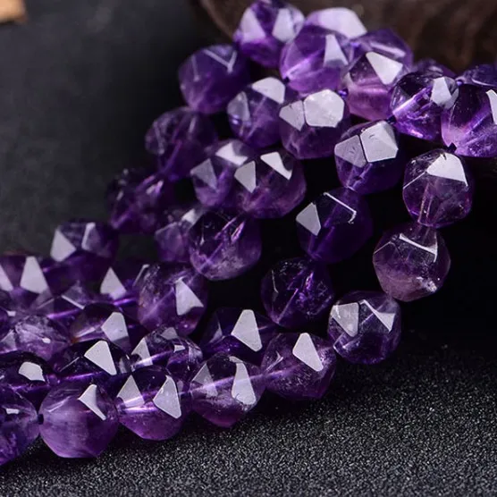 Diamond Faceted 8mm AA Grade Brazil Amethyst Gemstone Beads