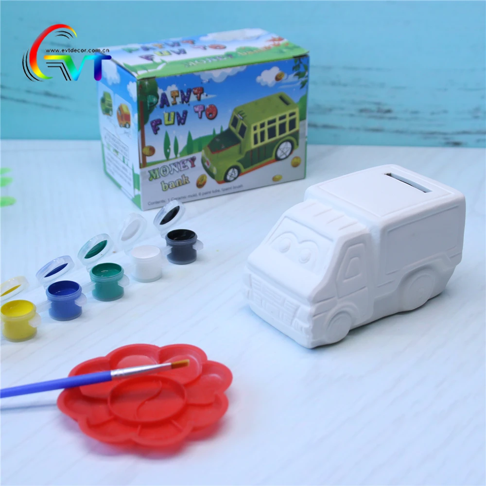 Unglazed ceramic car bisque unpainted money bank for diy painting