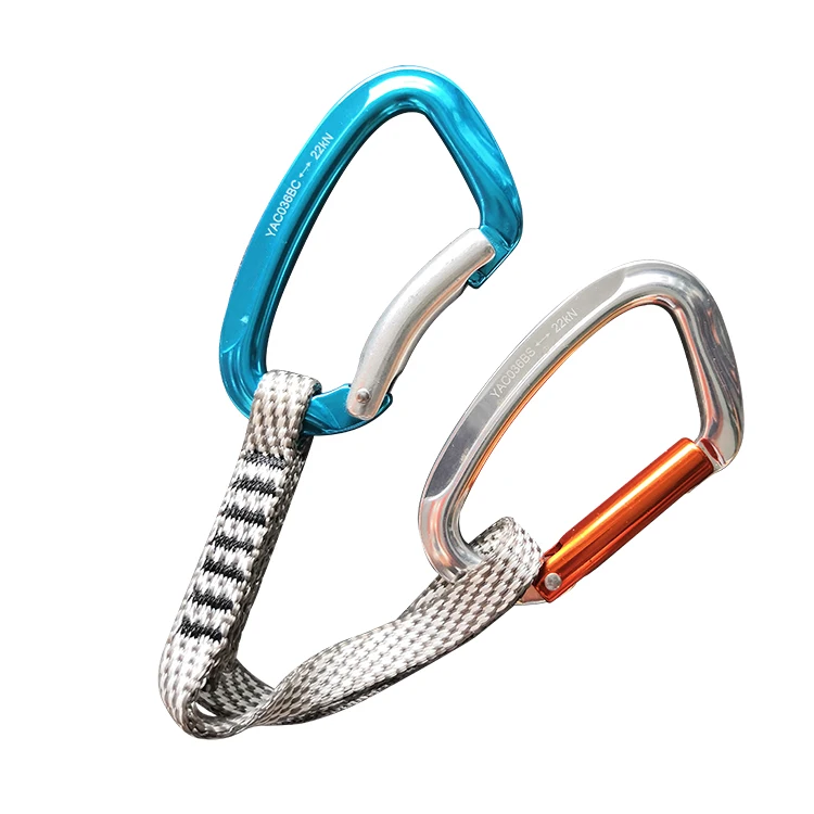 Customized aluminum alloy safety quick draw climbing carabiner lanyard with webbing quick release snap hook