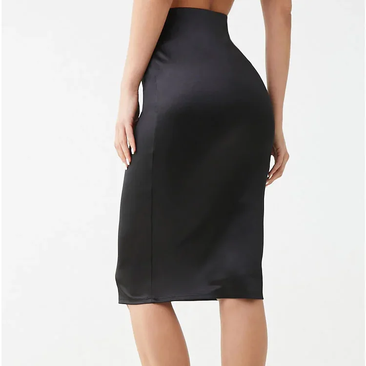 OEM Elasticized waist Knee length women Stretch Satin Pencil Skirt