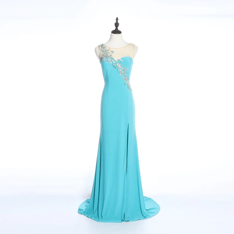 Light green O-neck anniversary wear floor length women maxi evening dresses