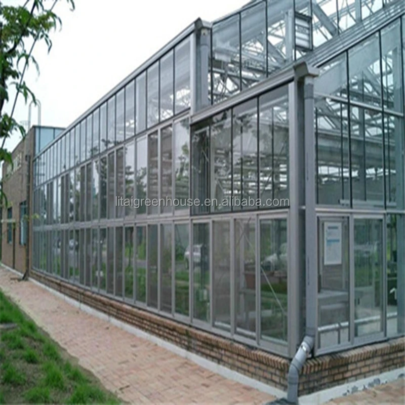 Multi span glass greenhouse