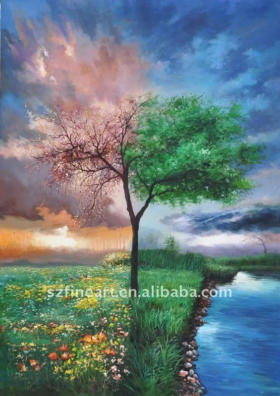 High quality Beautilful natural scenery art painting on canvas spring summer