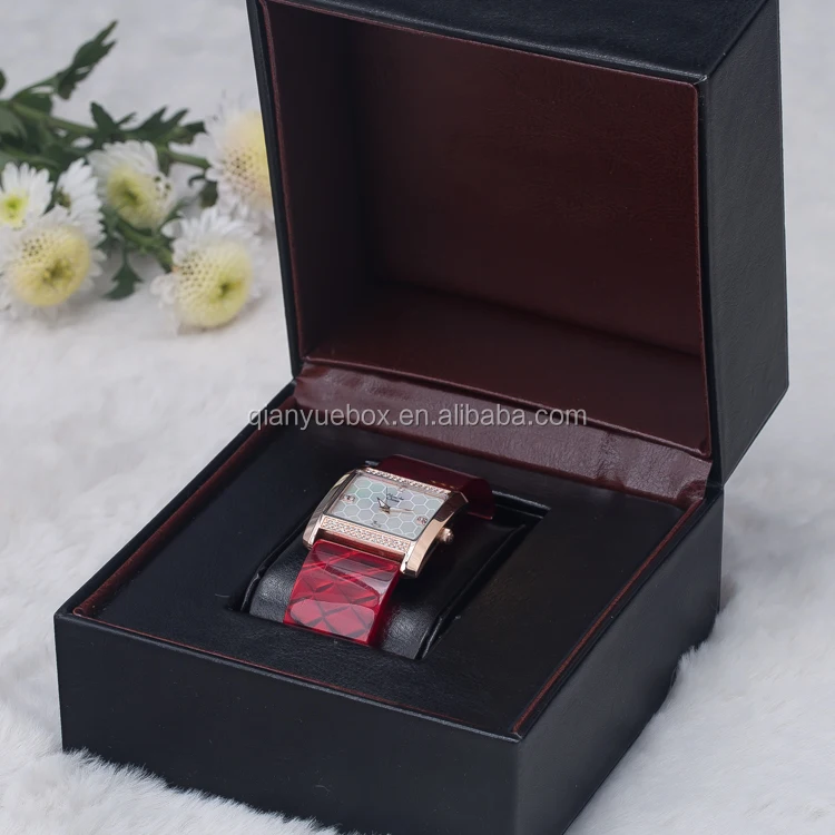 
Unique Rubber paint black lacquered watch box with spring hinge lid 