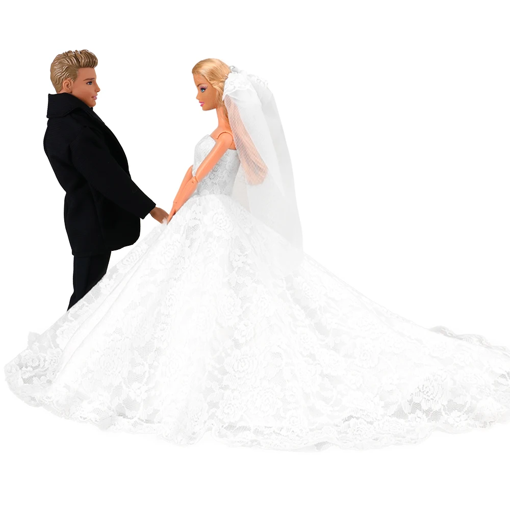 
Fashion Princess Wedding Dress With Black Suit Doll Clothes Ken Doll Couple Set for 11.5-12inch Doll Kid Girl Toy Gift 