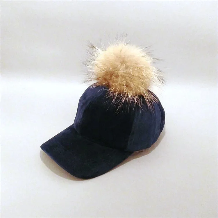 Горячий мод енота меховым пом бейсбольная кепка для женщин осенние спортивные бейсболки и кепки