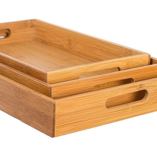 
Bamboo Tea Tray Dinner Bed Tray Bamboo Serving Tray Set of 3 