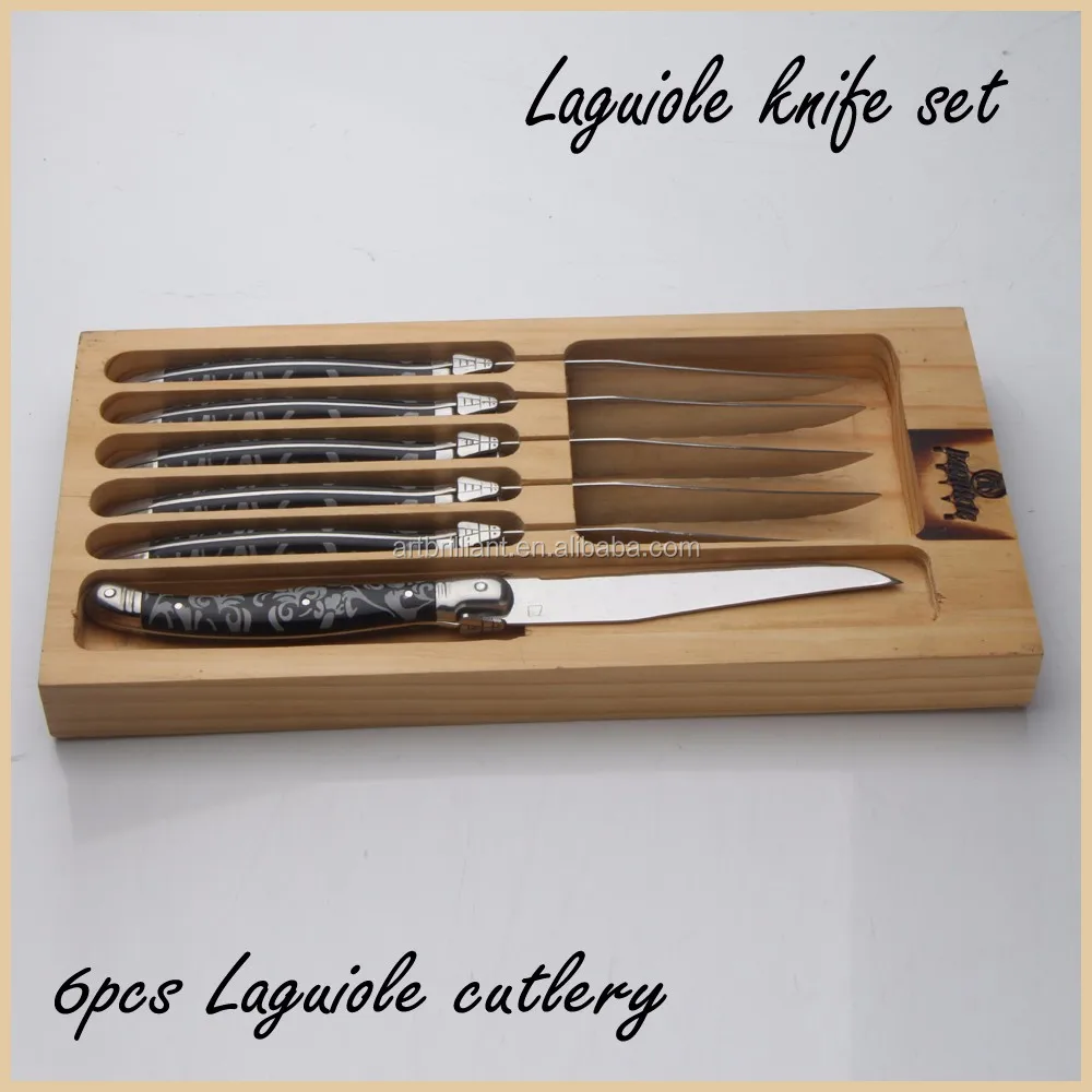 
Custom printing kitchen laguiole style 6pcs wooden steak knives set 