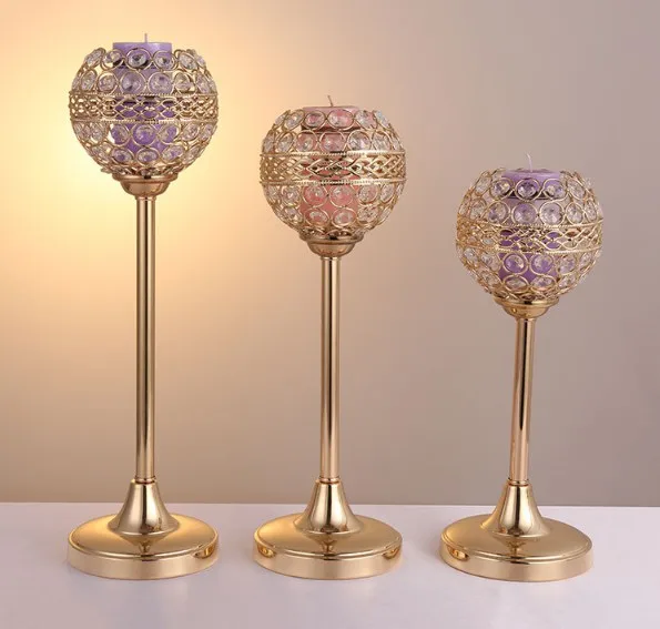 Manufacturer stand Metal/crystal gold silver rose gold candlestick long stemmed crystal metal Wedding Centerpiece candle holder