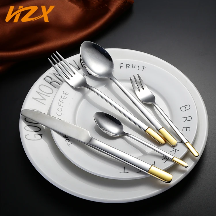Amazon top seller wholesale 1810 304 silver cutlery set stainless steel gold-plated wedding flatware set for restaurant