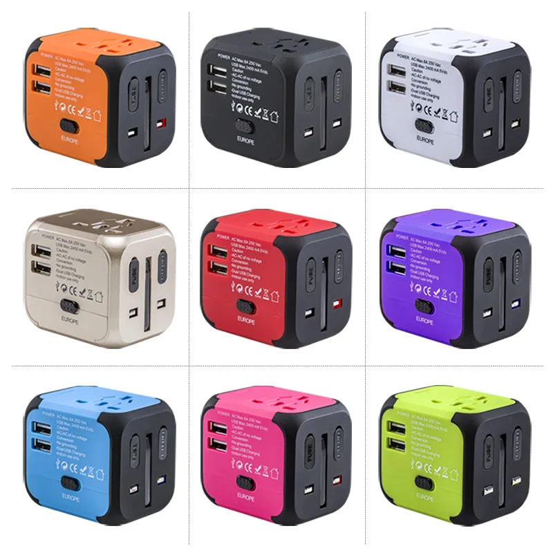 Hot rubber oil painting Otravel SL-176 universal world travel adapter kit with 2 USB port -UK,US,AU,AUS plug adapter
