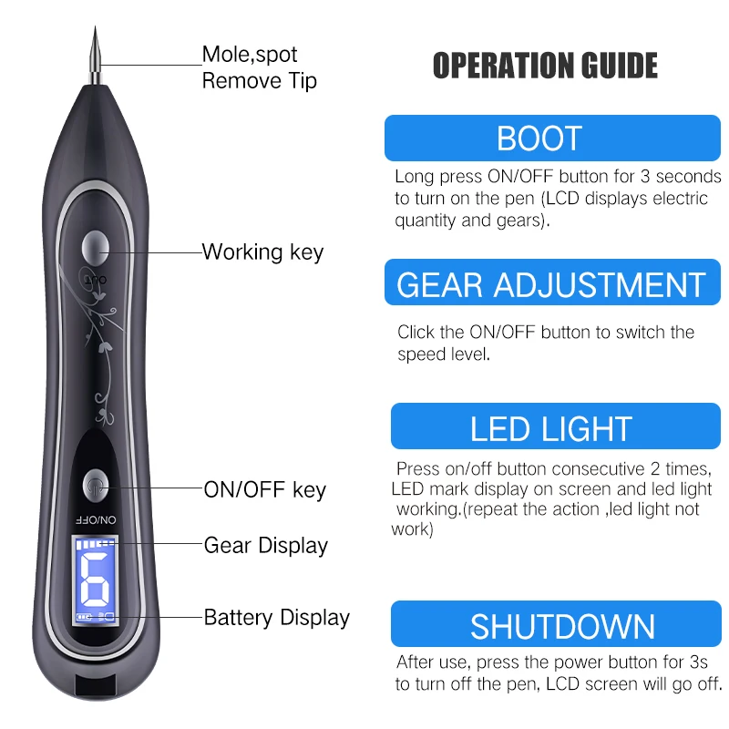 Rechargeable Mole Tattoo Removal Sweep Freckle Laser Plasma Spot  Plasma Pen for Mole Removal Pen