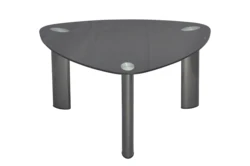 Triangle shape black temper glass/terrazzo coffee table metal legs