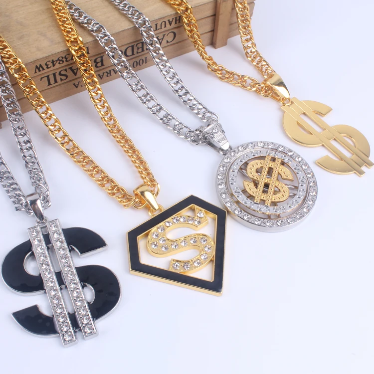 Hot Sale Long Chain Halloween Pimp Gangster Fancy Dress Bing Usd Dollar Coin Pendant Men Necklace