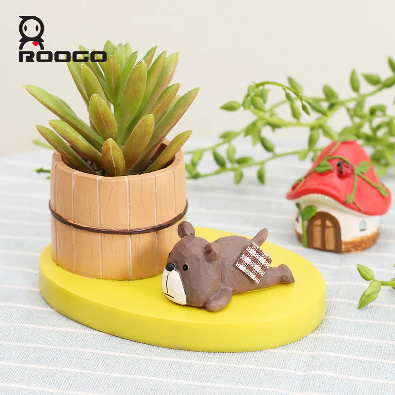 Roogo resin cute cartoon animal plant pot for sale