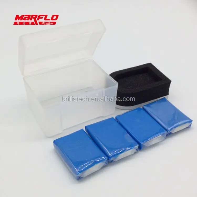 
BT-2016A Marflo Magic Clay Bar 4pcs with Sponge Applicator Blue Yellow Auto Cleaning Clay Bar Car Detailing Clay Cleaner Pad 