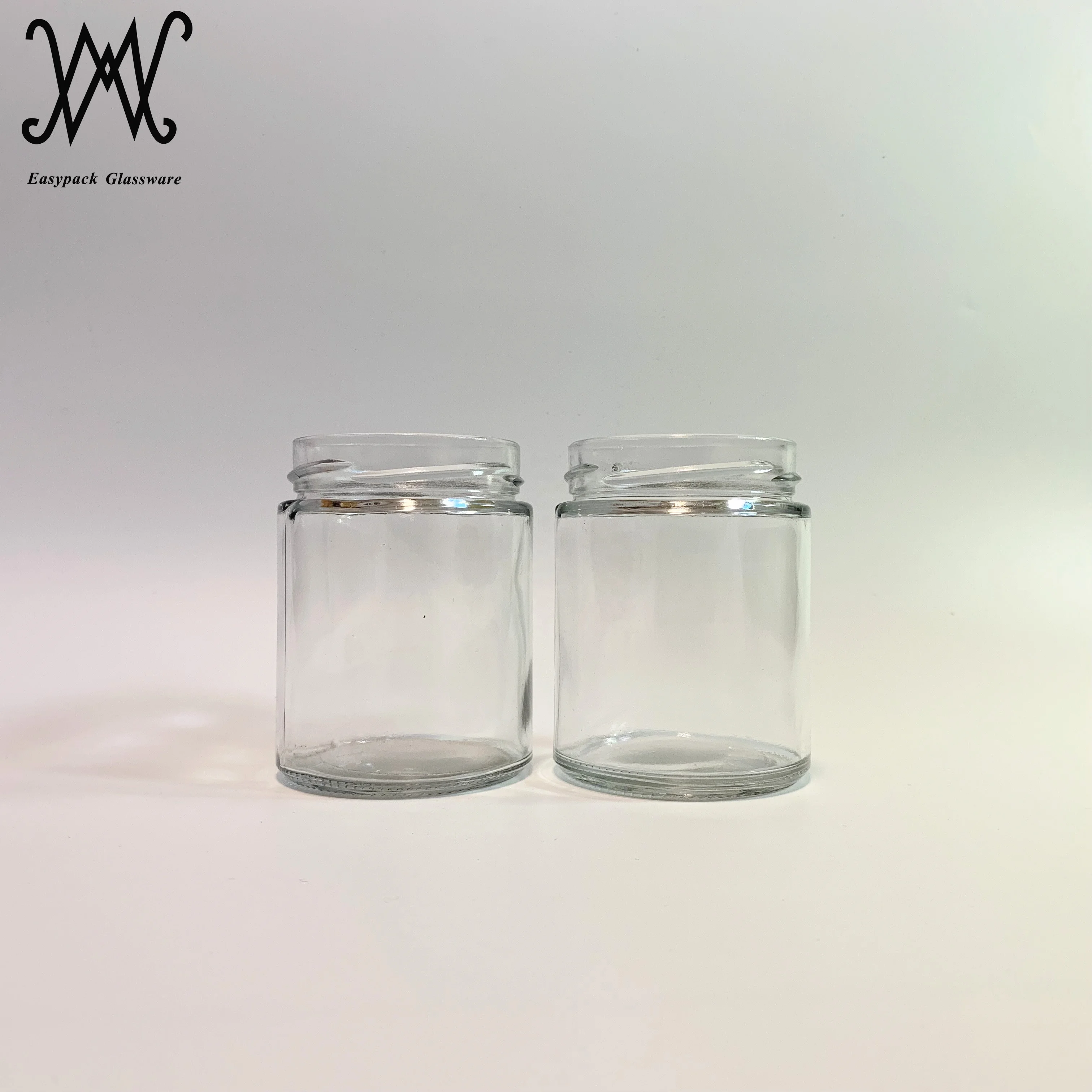250ml straight sided round clear glass honey food jam jar with twist off lug gold metal lid