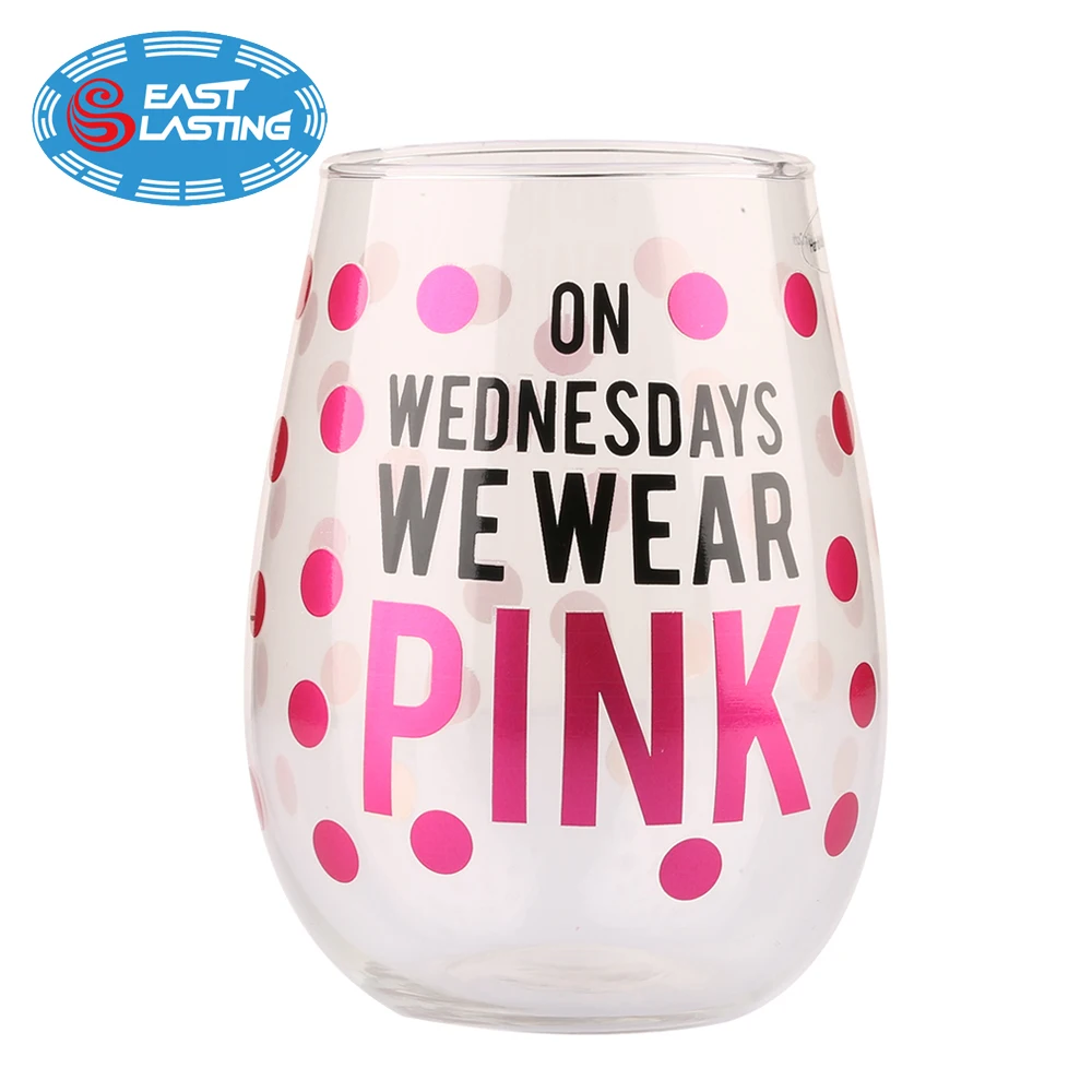 
Party and wedding favor sparkling decal pinky dots personalized glass tumbler, stemless wine glass 