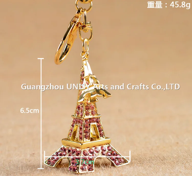 Fashion the Eiffel Tower key chain metal ornament set diamond car key chain manufacturer wholesale