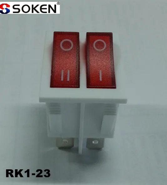 RK1-23 двухместный кнопка белый Rocker Switch с легкой 4 булавки 16A 250VAC
