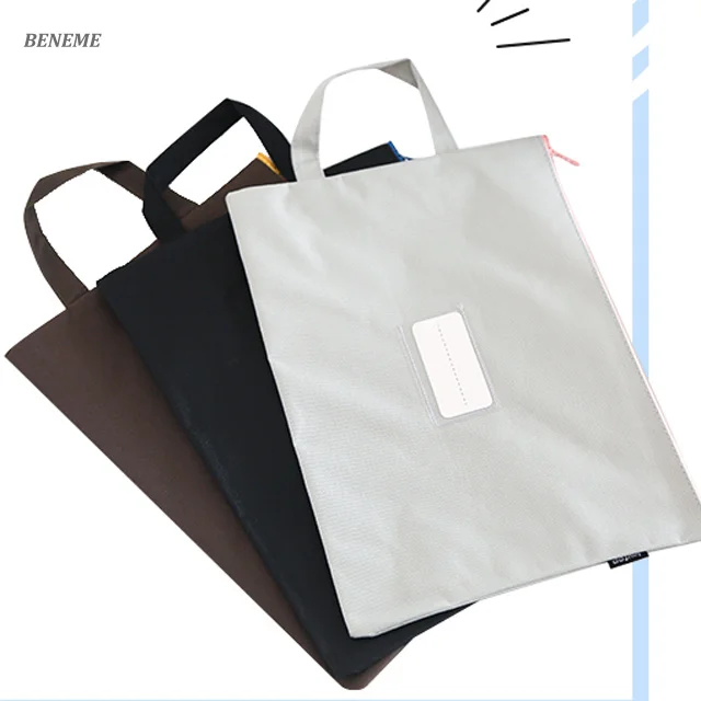 Oxford Cotton Fabric Canvas School Folder Zipper File Bag for Students