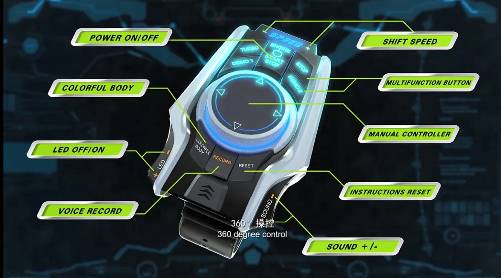 DWI Dowellin smart recording watch voice control rc cars professional with LED color changing system