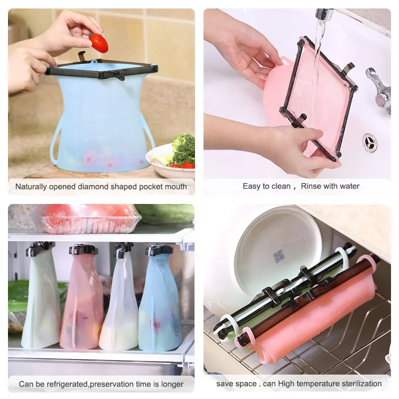 
Amazon 2020 Leakproof BPA Free Large Volume Vacuum Silicone Bag For Food Storage 