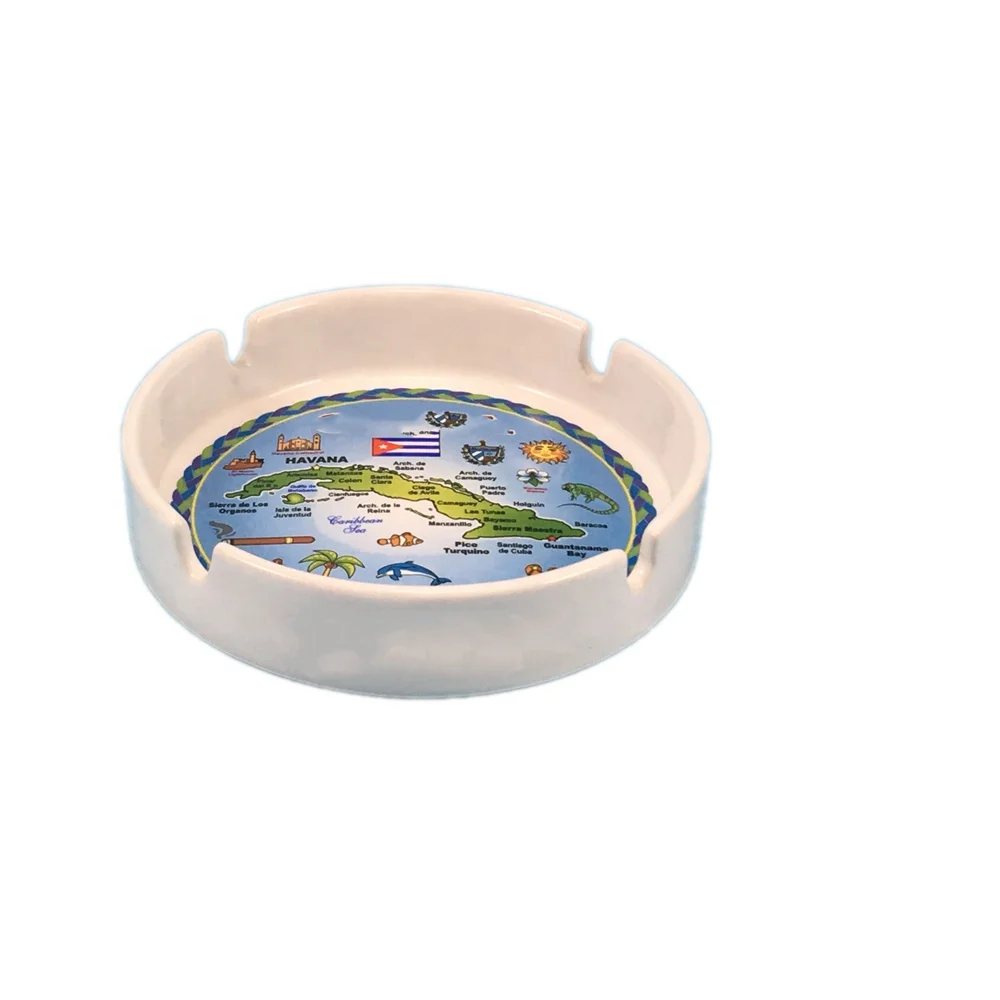 wholesale low cost fine quality ceramic ashtray with printing