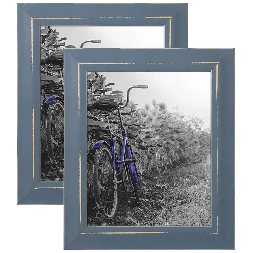 
Americanflat 2 Pack - 8x10 Blue Rustic Picture Frames - Built-in Easels - Wall Display - Tabletop Display 