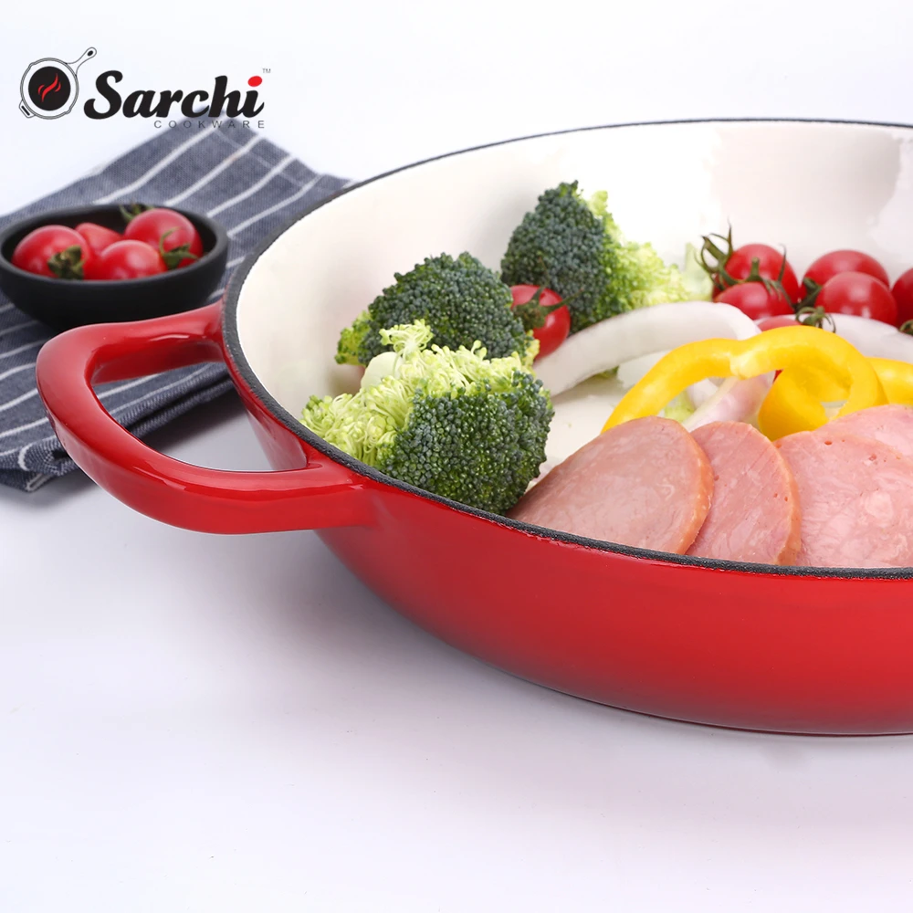 
12 Inch Cast Iron Enamel Shallow Casserole With Bakelite Knob 