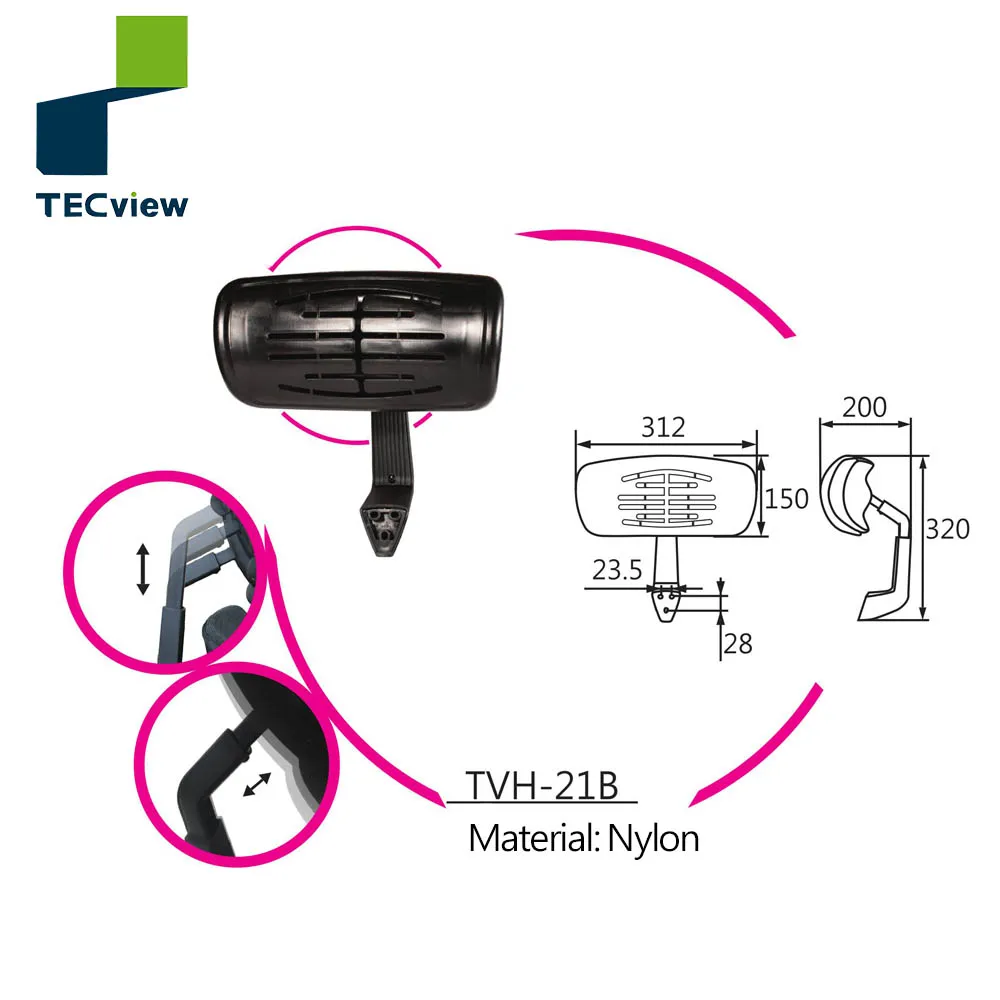 
hot sale Nylon PP headrest components swivel office chair parts 