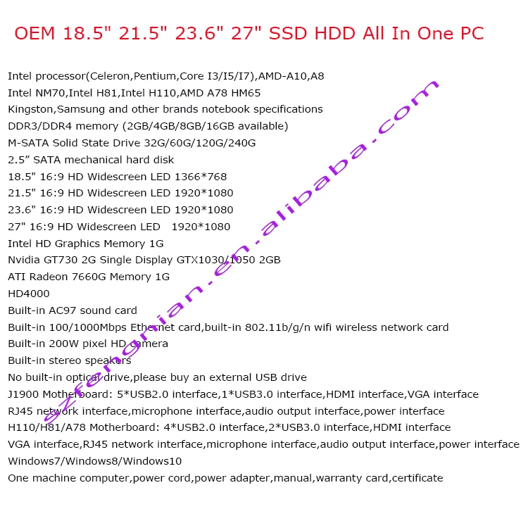 2018 Новый 22 дюймовый моноблочный компьютер i3 i5 i7 4 ГБ 8 500 1 ТБ win10 все в одном мини-ПК