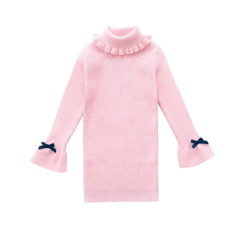 
Girls autumn turtle crew neck bow long flare sleeve knitwear pullover sweater 