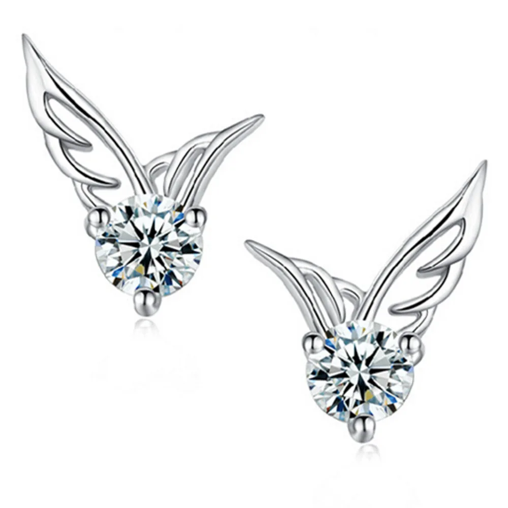 Latest Angel Wings Shape Beautiful Silver Earring Designs For Girl Fashion Stud Earrings Crystal Earrings