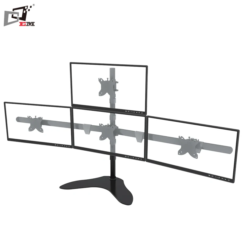 Free Standing Aluminum LCD Monitor Arm Stand Quad Monitor Mount With Triangle Base Plate